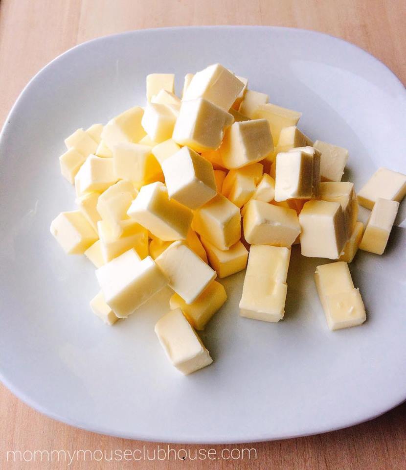 A plate of cubed butter to make Honey Buttermilk Biscuits