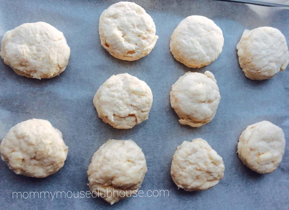 biscuit dough on a baking sheet to make Honey Buttermilk Biscuits