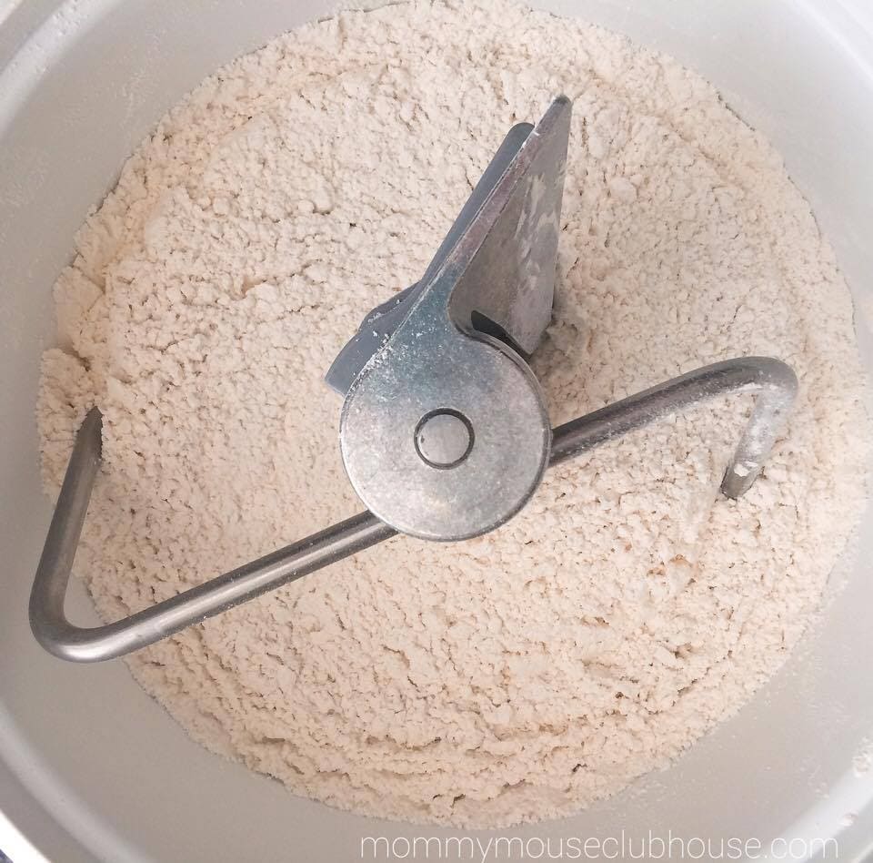Dry ingredients in a mixing bowl for Butter Pecan Cake Mix Cinnamon Rolls