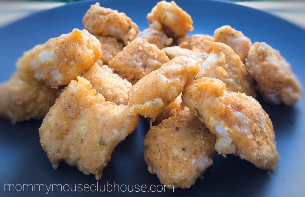 Oven Fried Popcorn Chicken on a Plate.