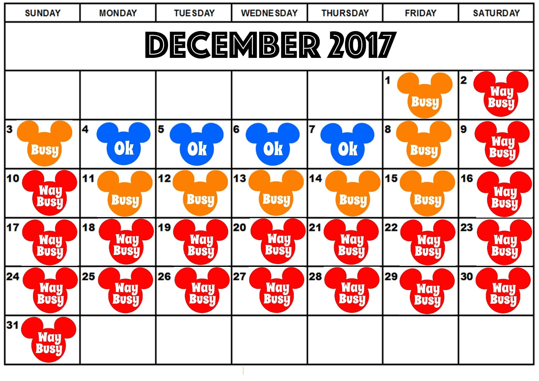 Disneyland December Crowd Calendar Printable Calendar 2023