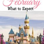 Text, "Disneyland in February What to Expect", Sleeping Beauty's Castle at Disneyland
