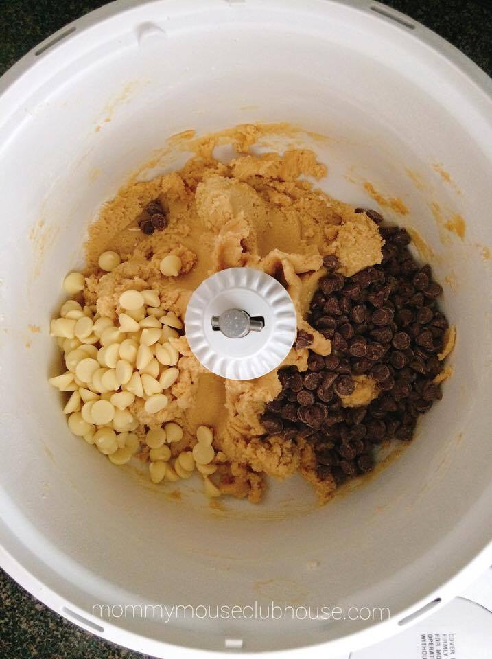 Step 3 Add the chocolate chips to the dough in a mixer to make Disneyland's Raspberry White Chocolate Chip Cookies