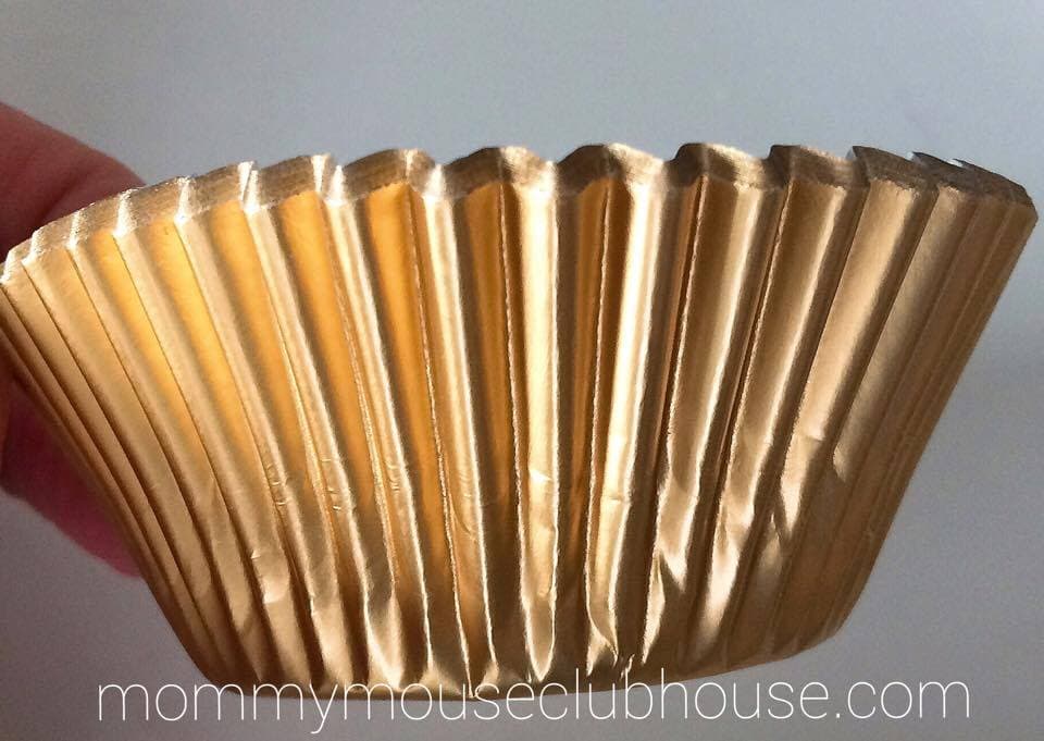 Gold cupcake liners to make Chocolate Salted Caramel Cupcakes