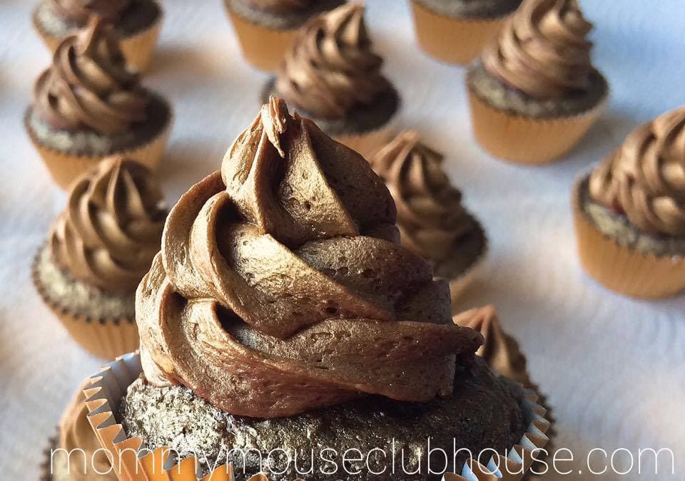 Chocolate Salted Caramel Cupcakes sprayed with gold food coloring
