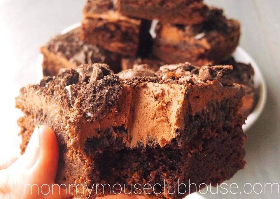 A close up of a Thin Mint Brownie with a bite taken out