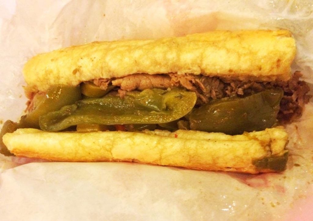 Sandwich with roast beef and green peppers from Portillo's Hot Dogs
