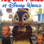 Text, “Character Meals You Can’t Miss at Disney World” over a picture of two boys and Chip the chipmunk.