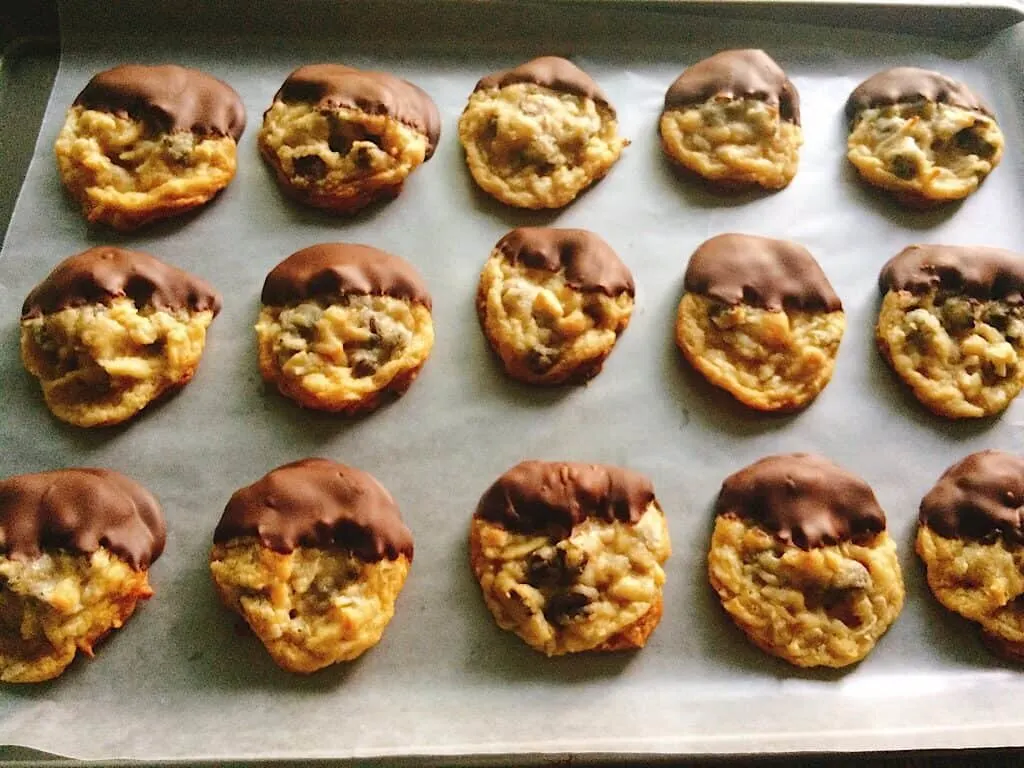 Chocolate chip cookies dipped in chocolate
