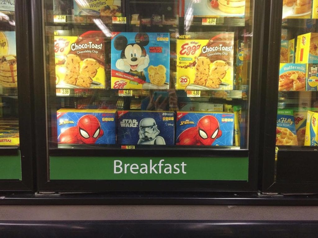 Frozen waffle section at Walmart