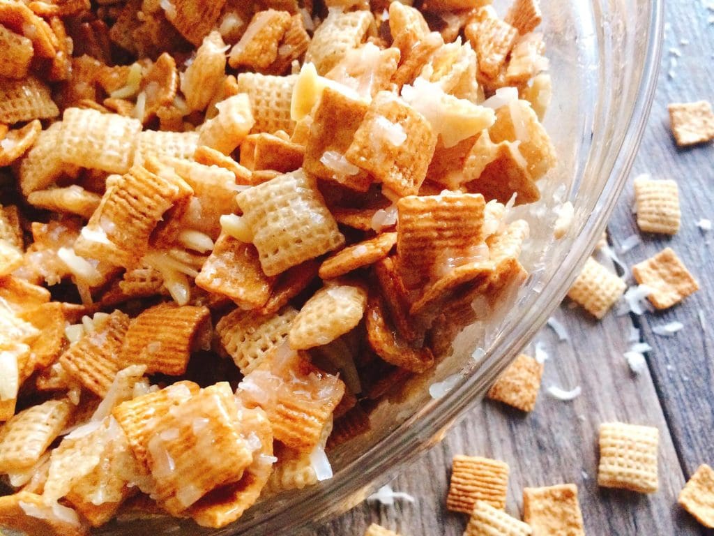 Christmas Crack Chex Mix in a bowl