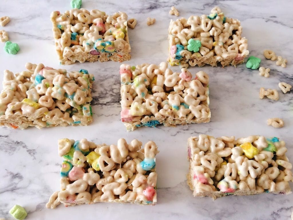 Leprechaun Rice Krispie Treats Cut into Squares