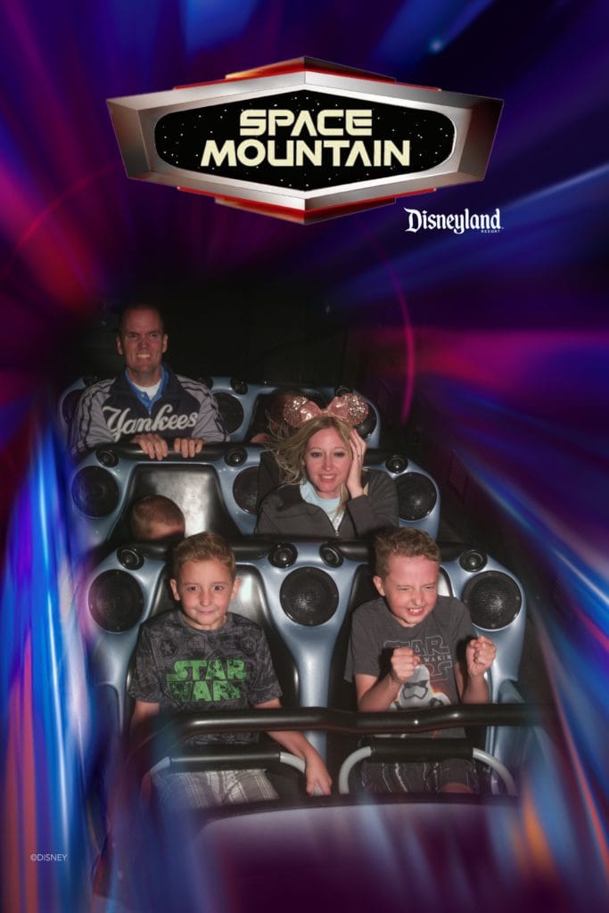 A family riding Space Mountain at Disneyland