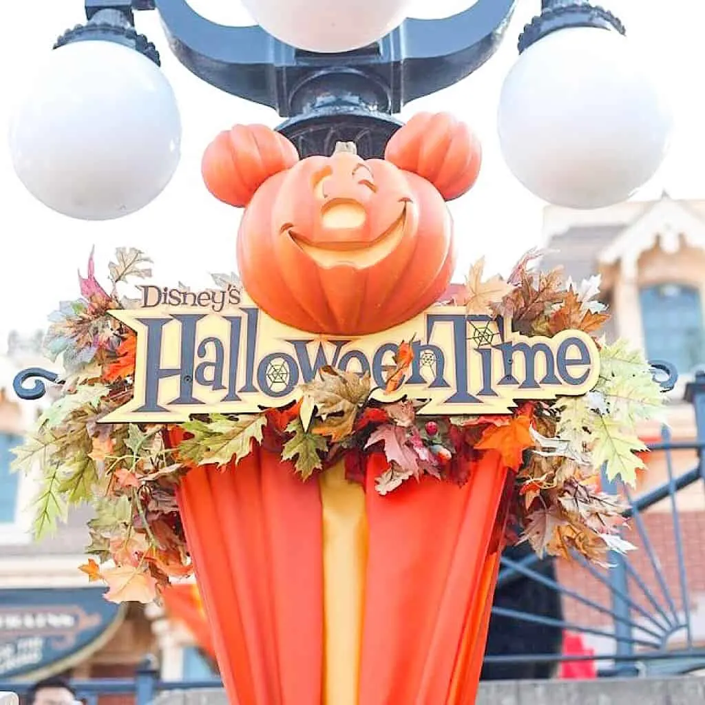 Disneyland Halloween Time Sign and Mickey Mouse shaped pumpkin
