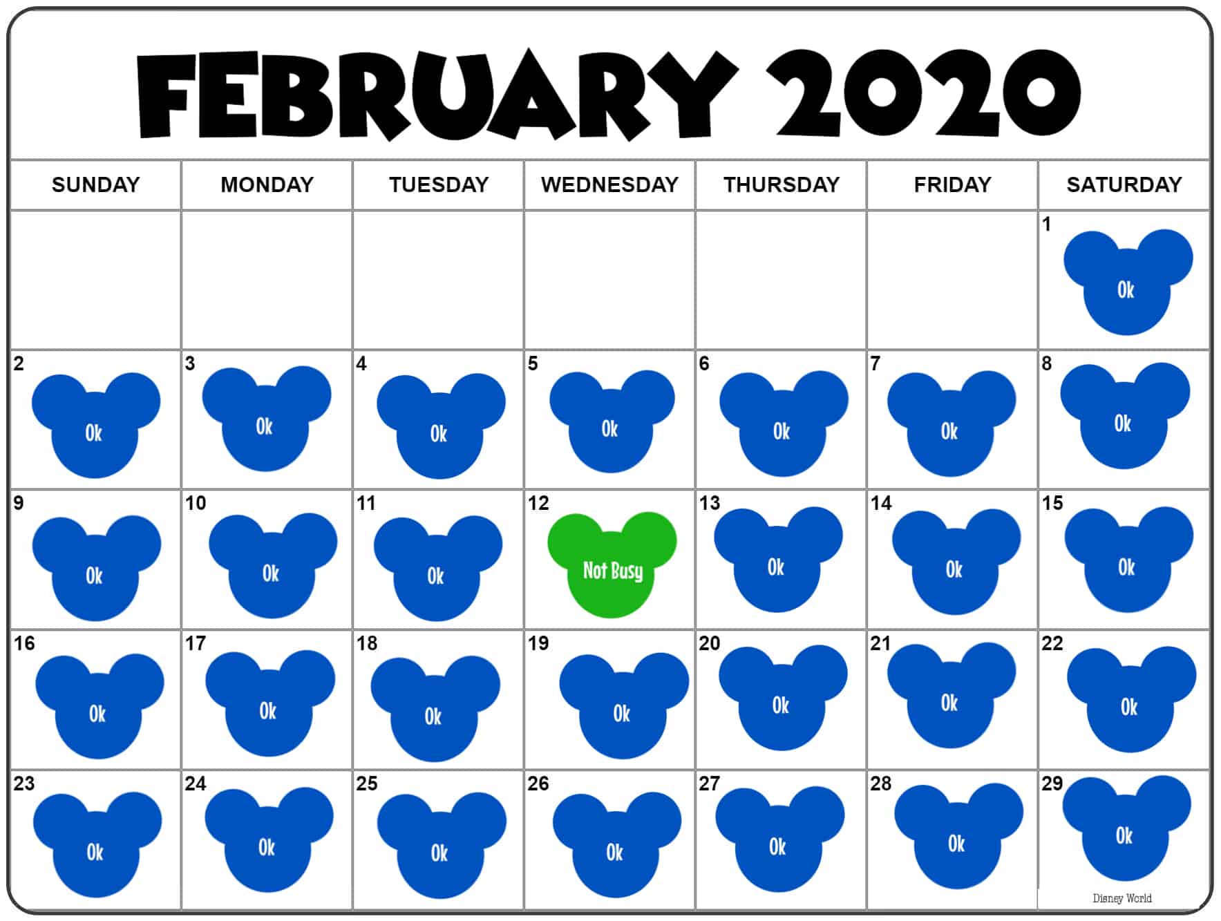 February 2020 Disney World Crowd Calendar February 2020