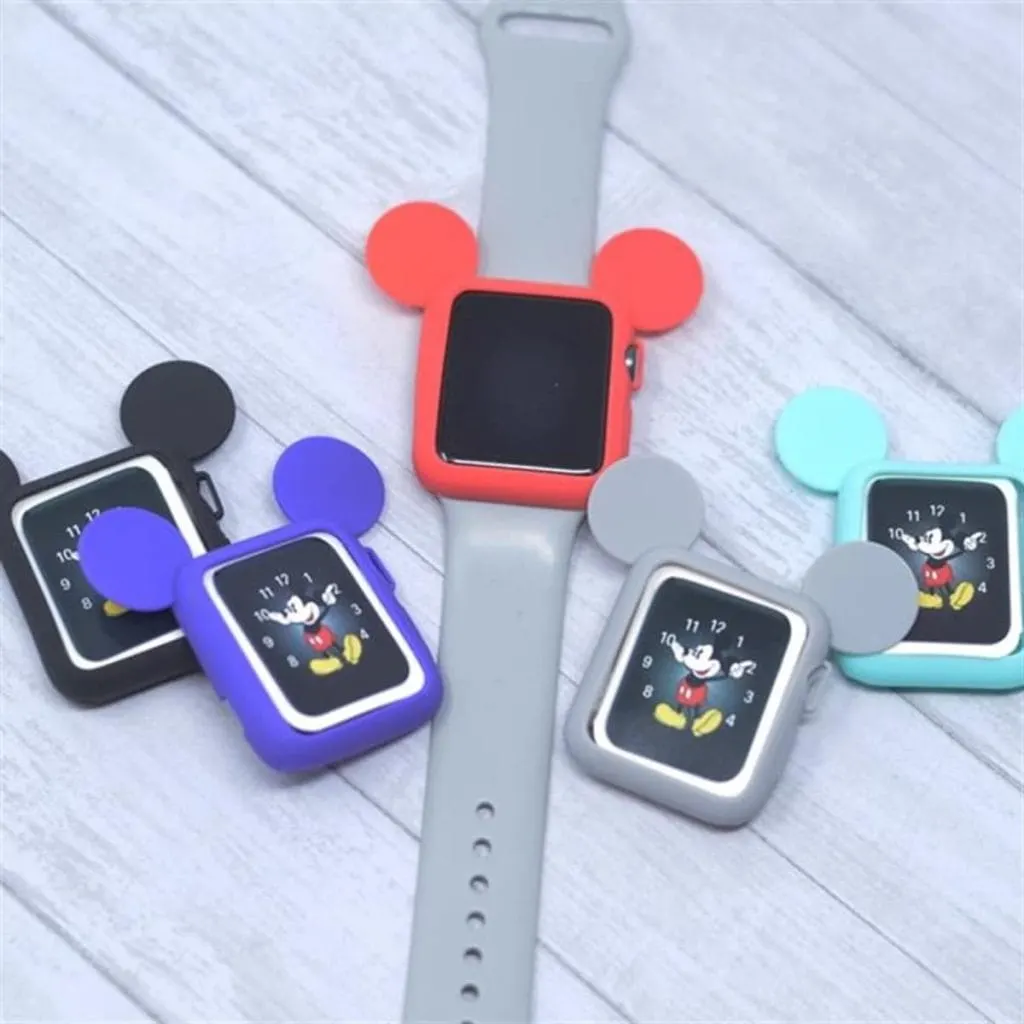 An Apple Watch with Mickey Mouse shaped cases.