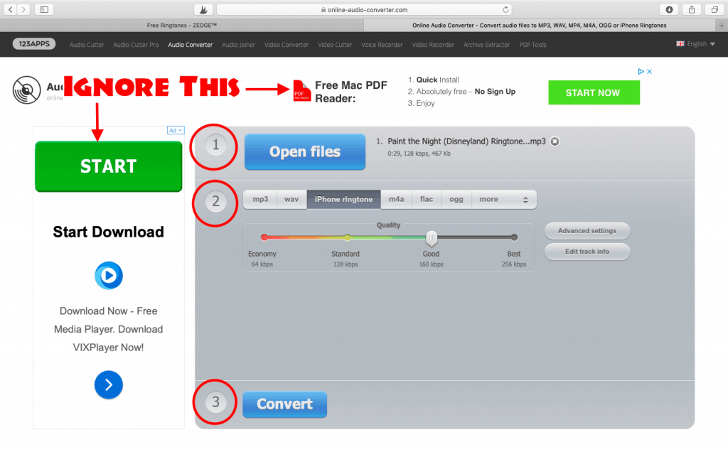 A screenshot of how to convert mp3 files.