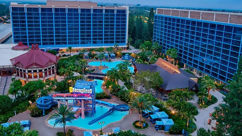 The pool area of the Disneyland Hotel.