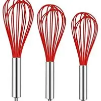 TEEVEA (Upgraded) 3 Pack Very Sturdy Kitchen Whisk Silicone Balloon Wire Whisk Set Egg Beater Milk Frother Kitchen Utensils Gadgets for Blending Whisking Beating Stirring Red