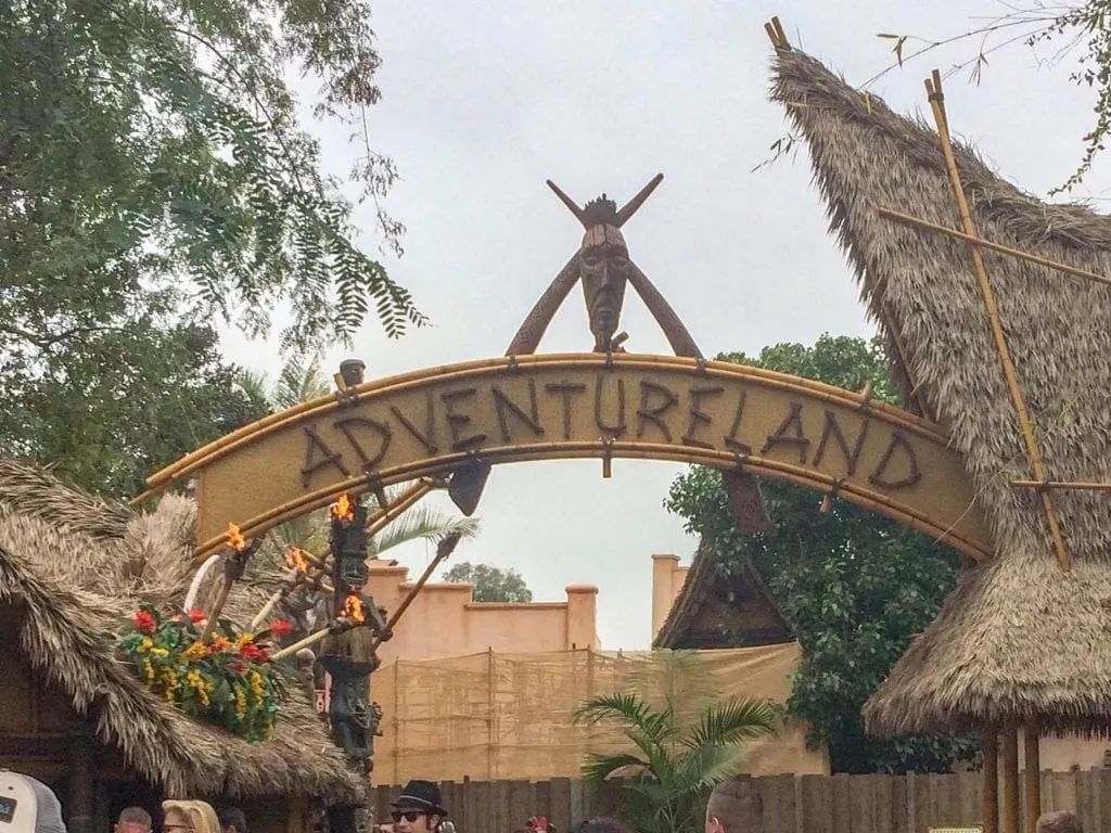 Then entrance sign of Adventureland at Disneyland.