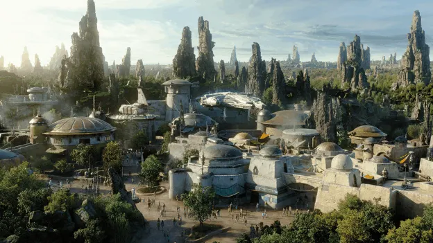An artists rendering of Star Wars: Galaxy's Edge the new Star Wars Land at Disneyland and Walt Disney World.