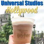 Text, “10 Best Things for Kids at Universal Studios Hollywood” over a picture of Frozen Butterbeer at the Wizarding World of Harry Potter.