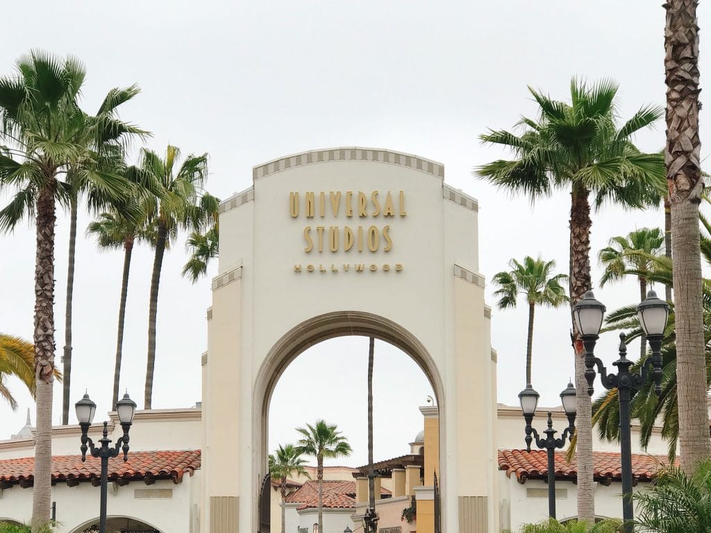 The entrance gate to Universal Studios Hollywood theme park.