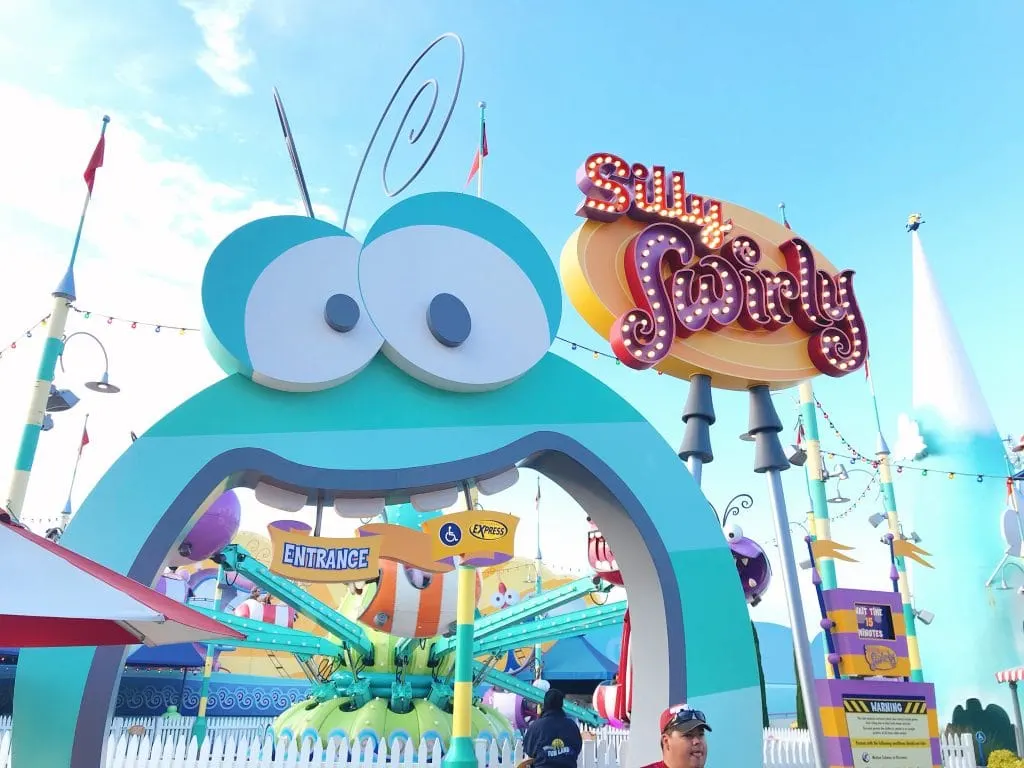 The entrance sign for Silly Swirly ride at Universal Studios Hollywood.