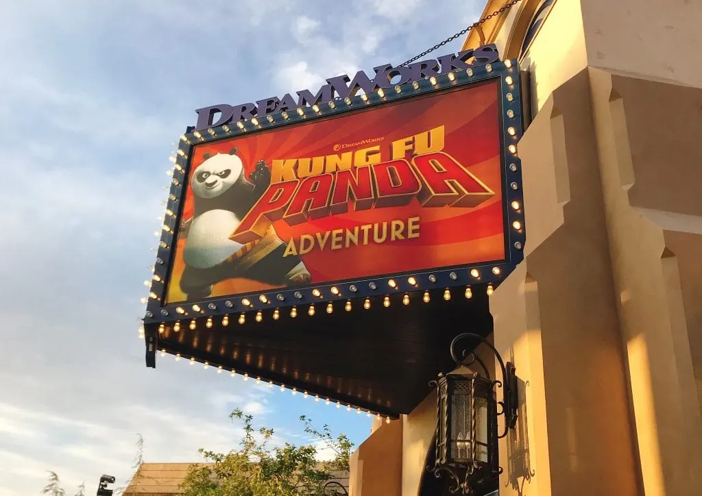 Entrance sign for Kung Fu Panda Adventure at Universal Studios Hollywood.