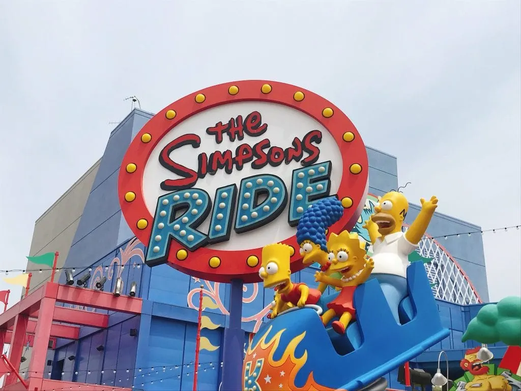 A sign for The Simpsons Ride at Universal Studios Hollywood