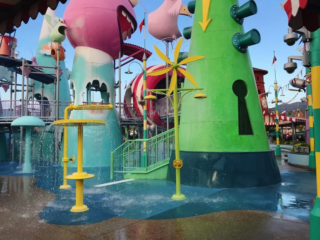 Water play area in Super Silly Fun Land at Universal Studios Hollywood.