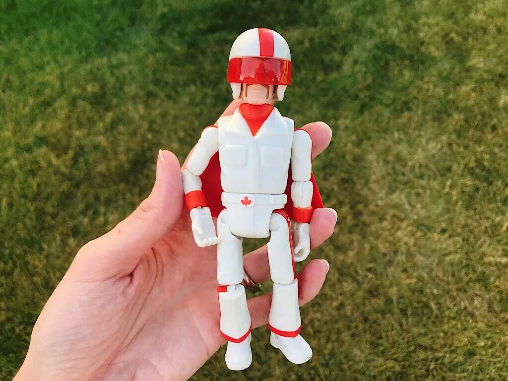 A toy of the character Duke Caboom from Toy Story 4