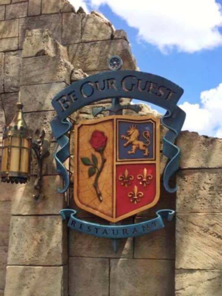 Entrance sign to Be Our Guest Restaurant at Disney Magic Kingdom Park