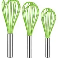 TEEVEA (Upgraded) 3 Pack Very Sturdy Kitchen Whisk Silicone Balloon Wire Whisk Set Egg Beater Milk Frother Kitchen Utensils Gadgets for Blending Whisking Beating Stirring Green
