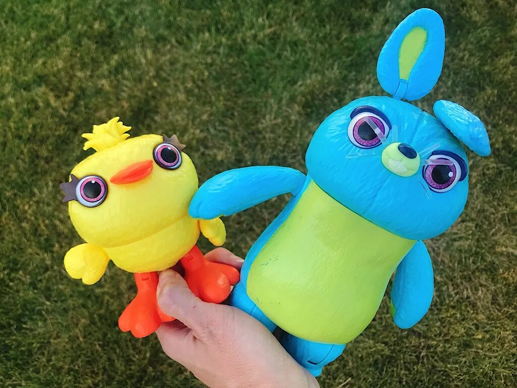 Toys of the characters Ducky and Bunny from the movie Toy Story 4