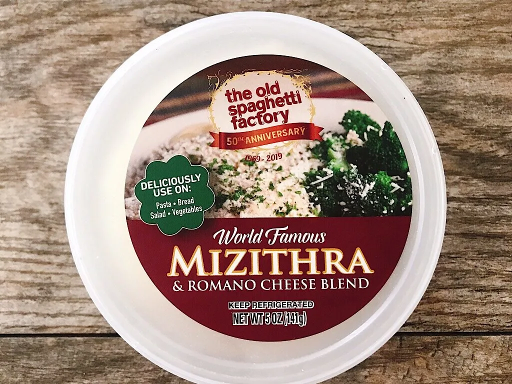 A tub of Mizithra cheese.