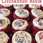 Red Velvet Cake Mix Cinnamon Rolls with Cream Cheese Frosting Pinterest Image
