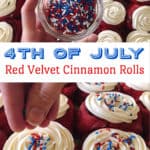 Red Velvet Cake Mix Cinnamon Rolls with Cream Cheese Frosting Pinterest Image
