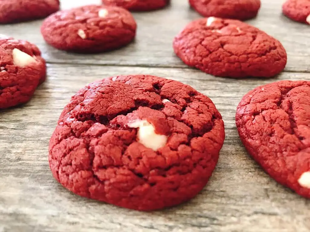 Red Velvet cake mix cookie with white chocolate chips