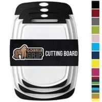 Gorilla Grip Original Reversible Cutting Board (3-Piece) BPA Free, Dishwasher Safe, Juice Grooves, Larger Thicker Boards, Easy Grip Handle, Non Porous, Extra Large, Kitchen (Set of Three: Black)