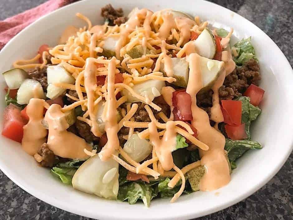 A Big Mac salad in a bowl