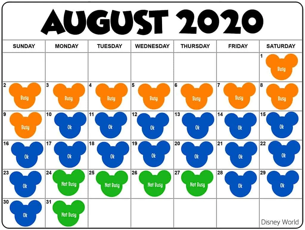 Disney World Crowd Calendar August 2020