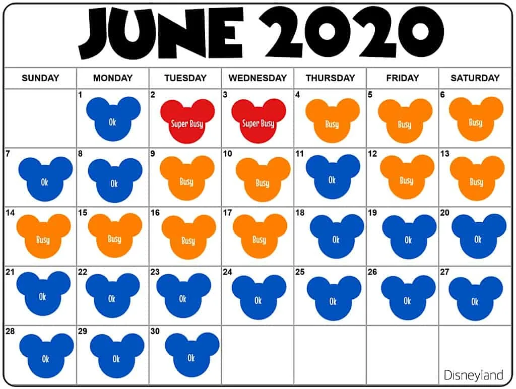 Disneyland Crowd Calendar June 2020