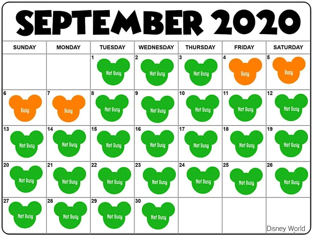 Disney World September 2020 Crowd Calendar