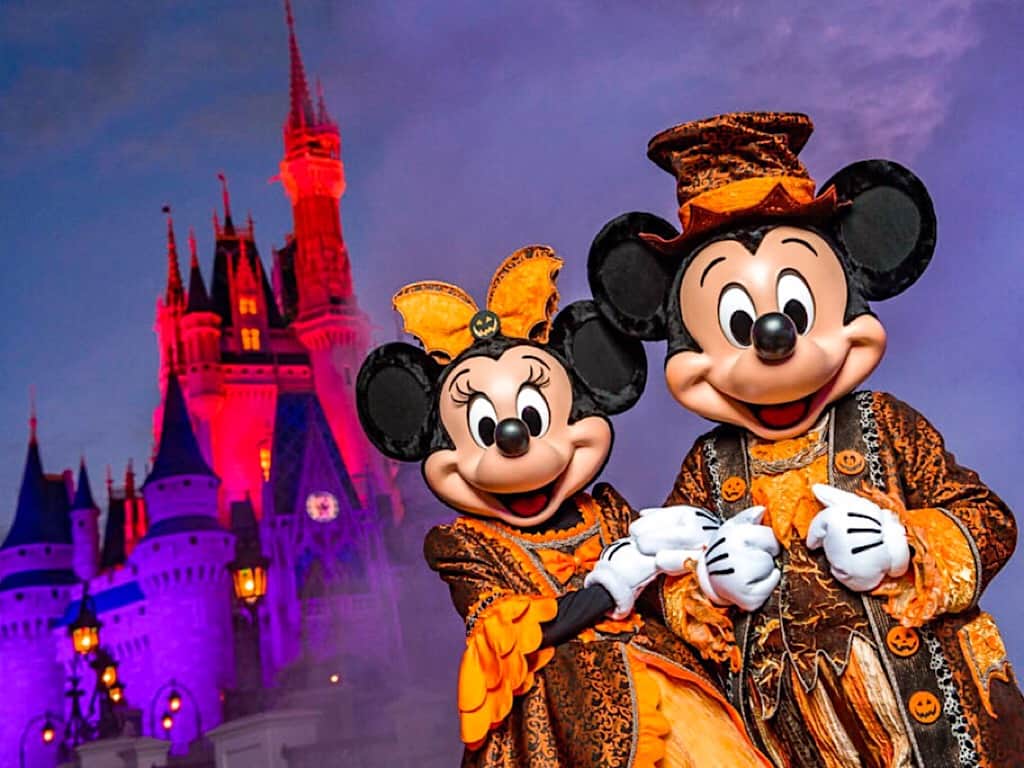 Mickey and Minnie dressed up for Halloween at Disney World in October