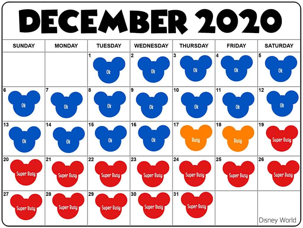 December-2020 Disney World Crowd Calendar