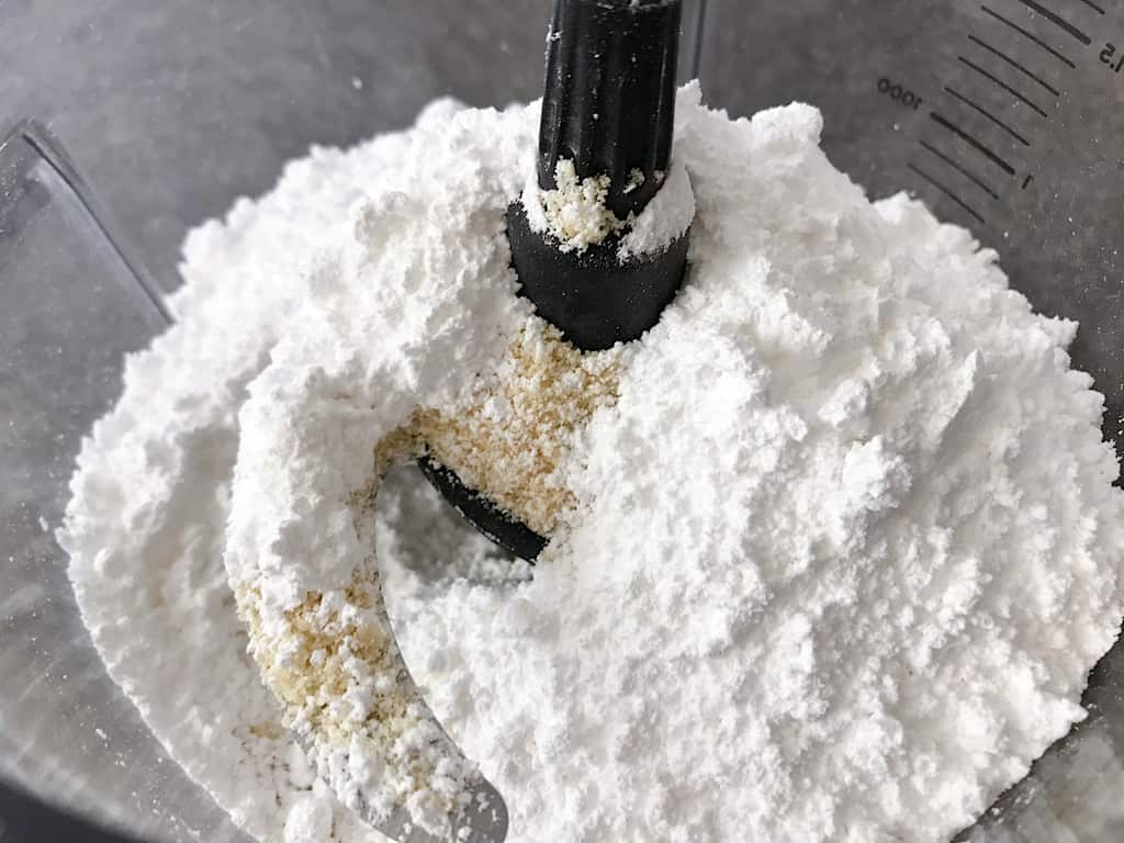 Powdered Sugar and Almond Flour in a food processor to make Mickey Macarons