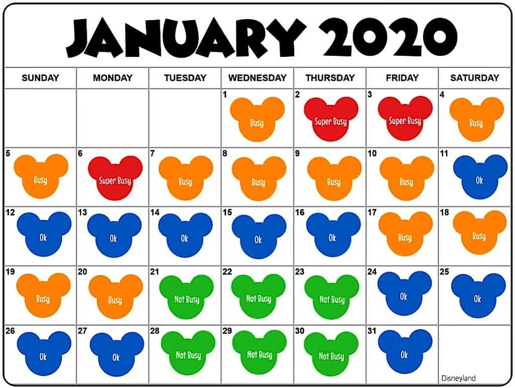 Crowd Calendar for Disneyland in January 2020