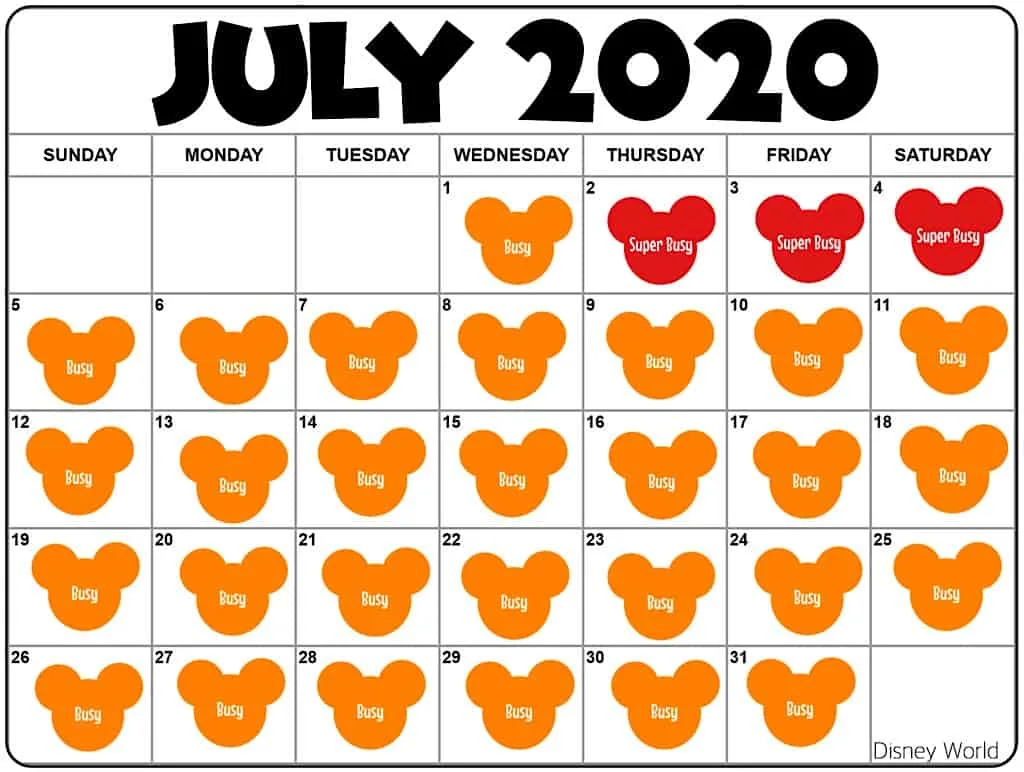 Disney World July 2020 Crowd Calendar