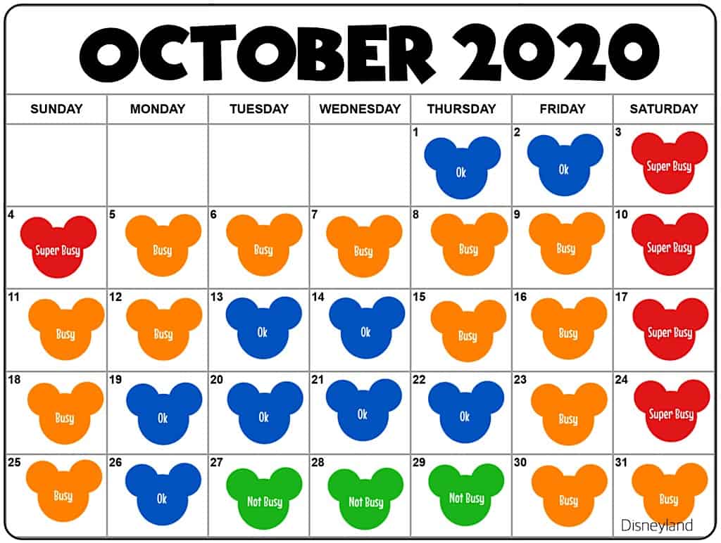 October2020 Disneyland Crowd Calendar and Attendance Chart